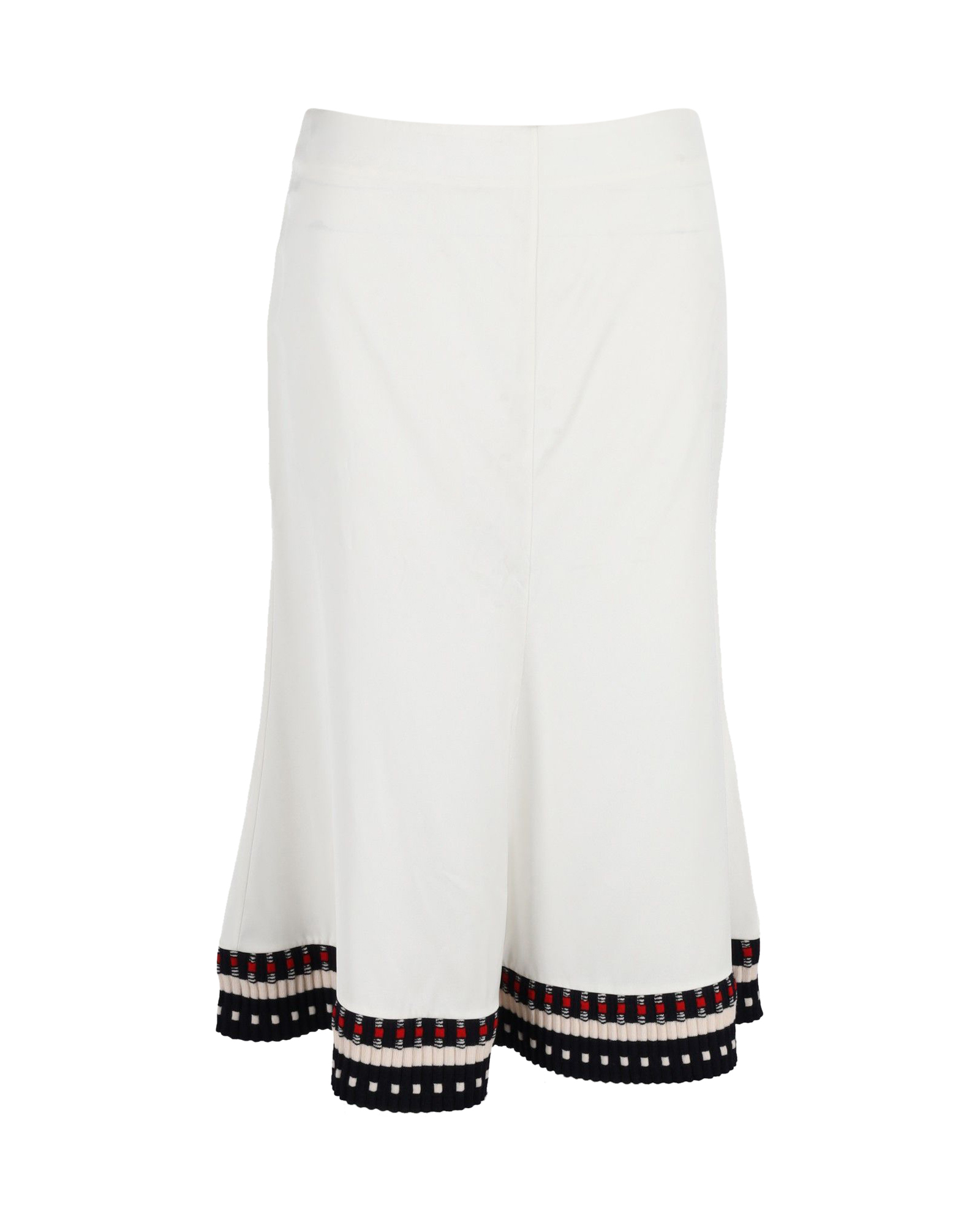 Preowned Victoria Beckham White Satin Stripe Rib Knit Hem Skirt Size M silk