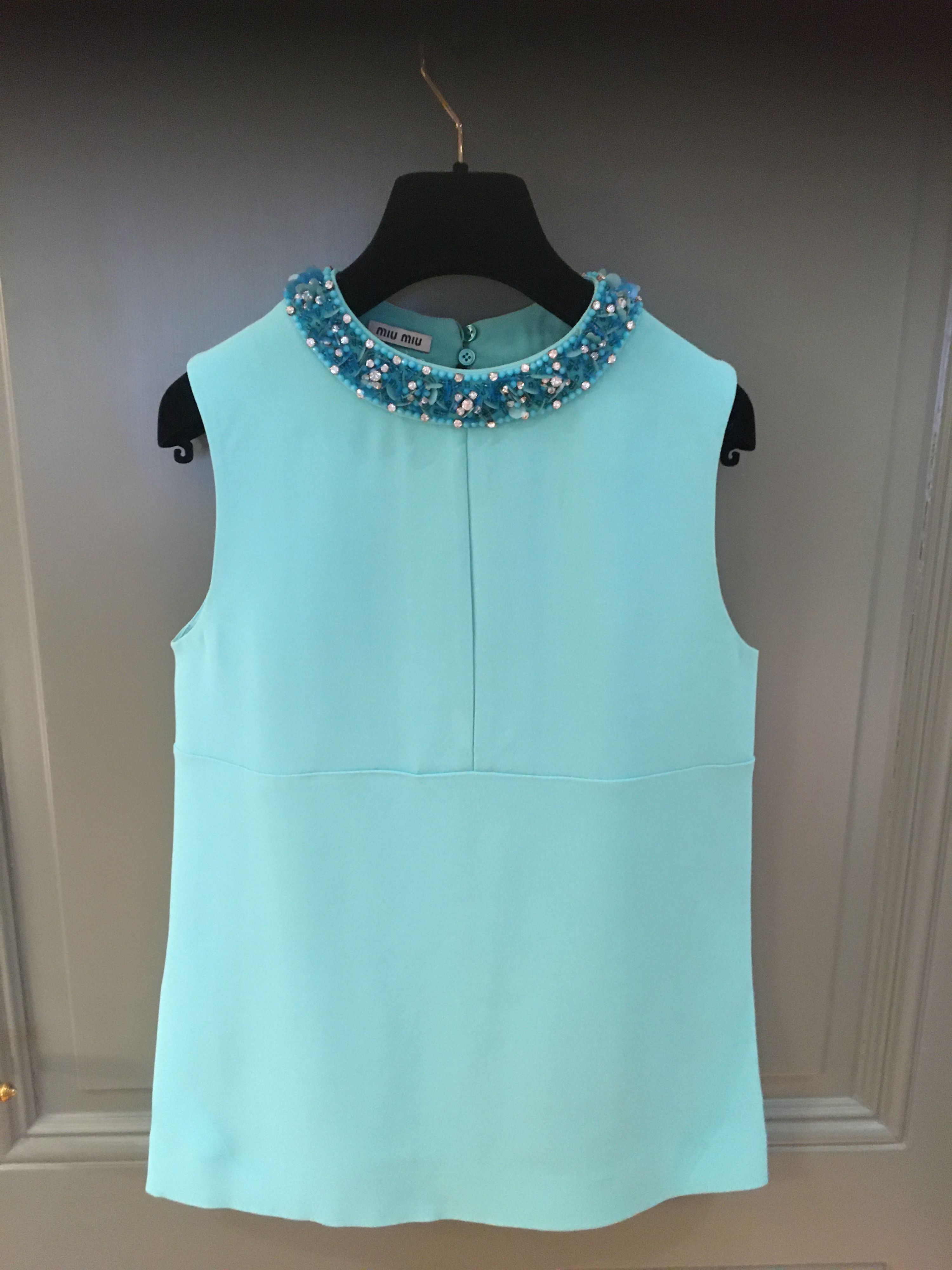 Preowned Miu Miu Embellished Turquoise Sleeveless Top Size S mixed