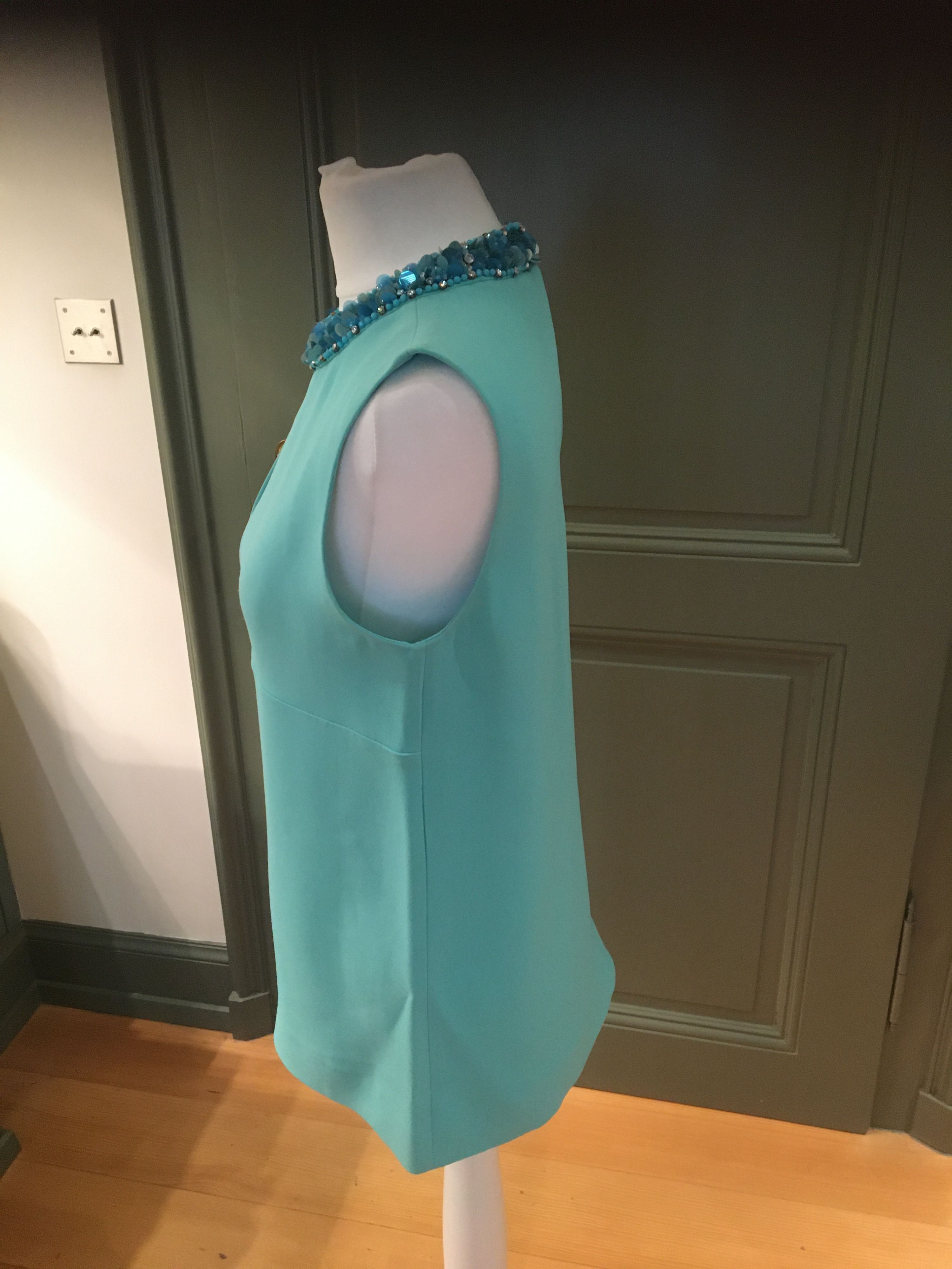 Preowned Miu Miu Embellished Turquoise Sleeveless Top Size S mixed