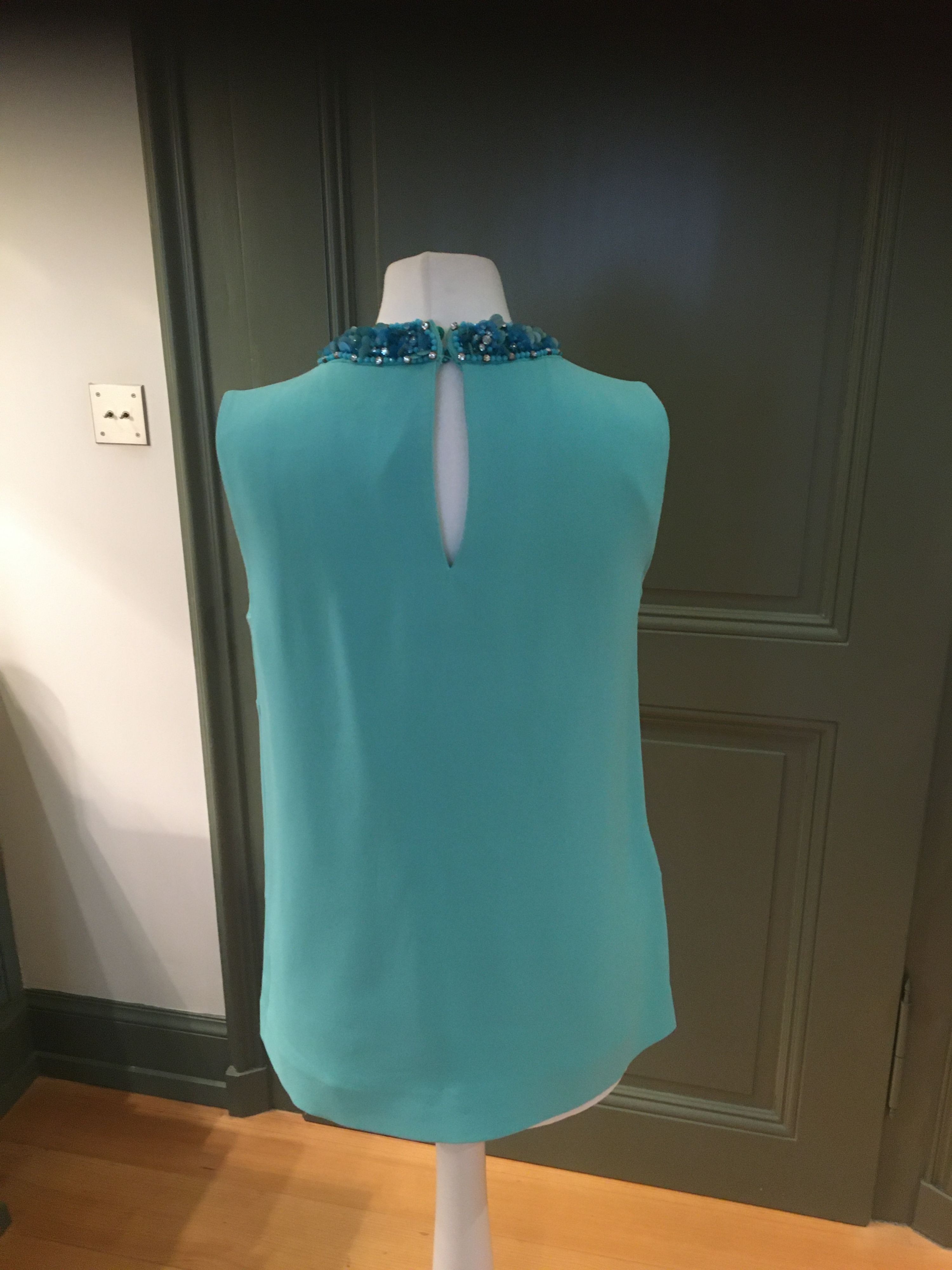 Preowned Miu Miu Embellished Turquoise Sleeveless Top Size S mixed