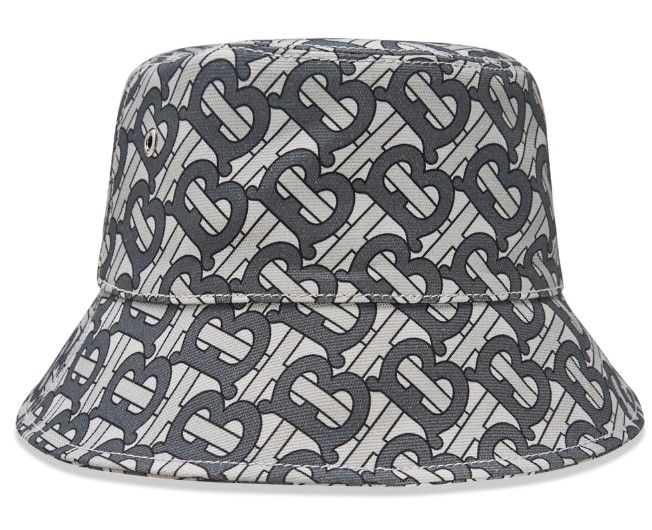 Burberry Grey TB Monogram Bucket Hat Size S cotton