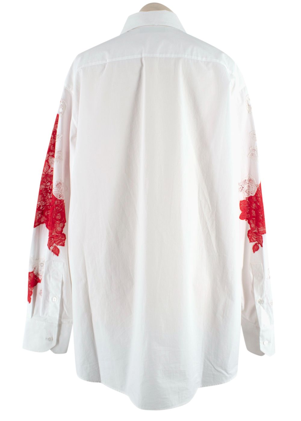 Valentino White Cotton Lace Embroidered Shirt Size XS White and Red