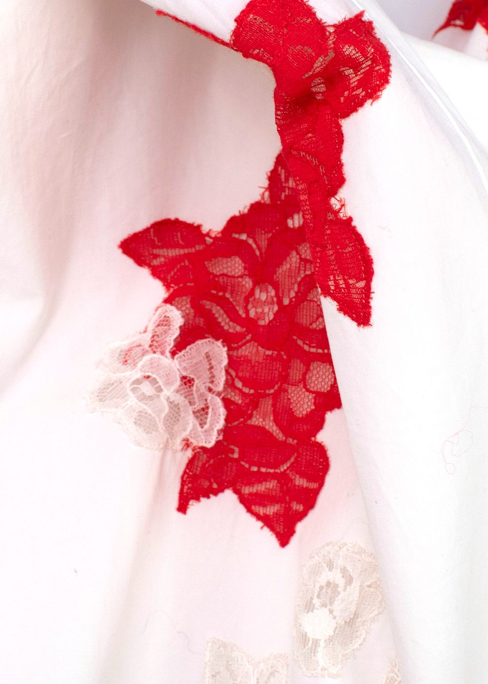 Valentino White Cotton Lace Embroidered Shirt Size XS White and Red