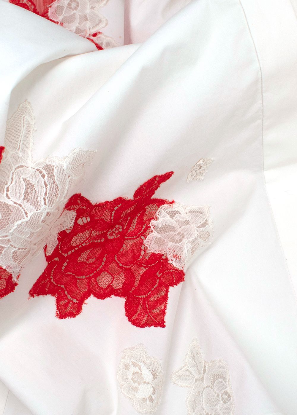 Valentino White Cotton Lace Embroidered Shirt Size XS White and Red