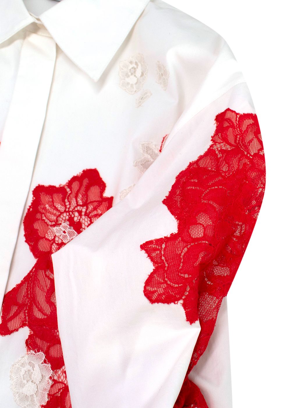 Valentino White Cotton Lace Embroidered Shirt Size XS White and Red