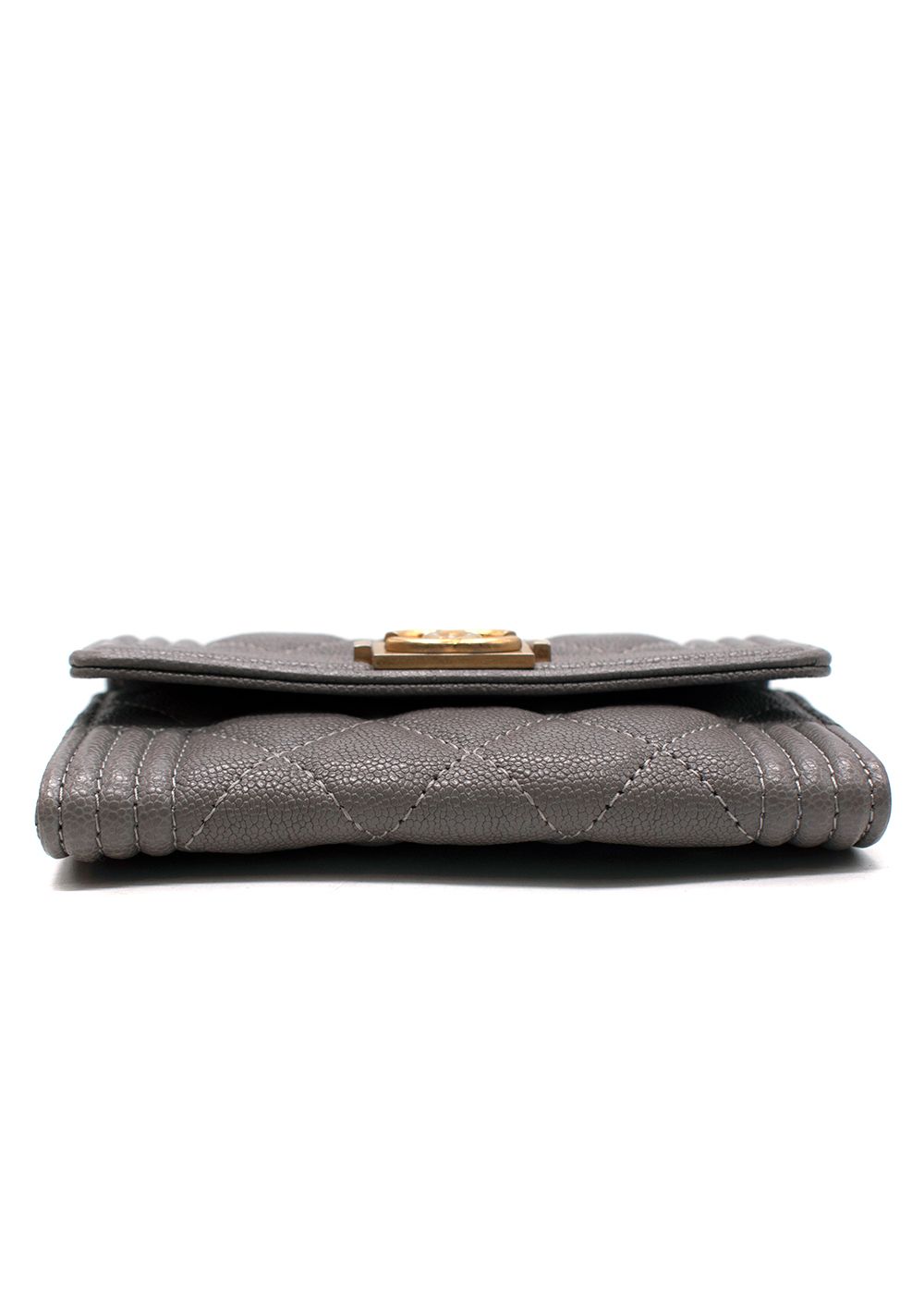 Preowned Chanel Grey Caviar Leather Mini Boy Wallet