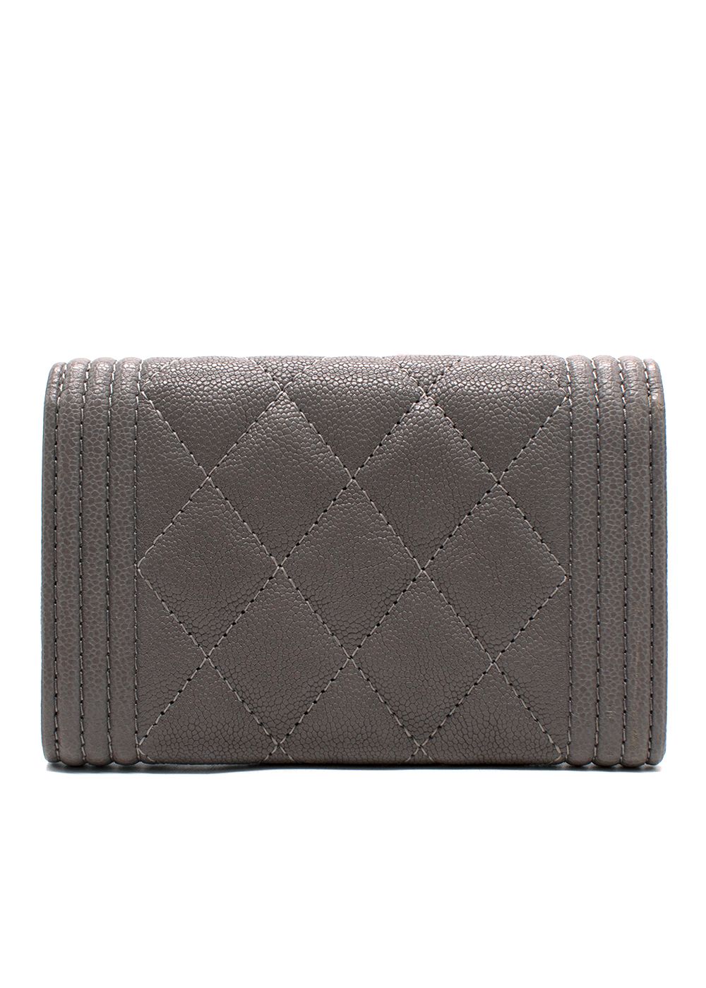 Preowned Chanel Grey Caviar Leather Mini Boy Wallet