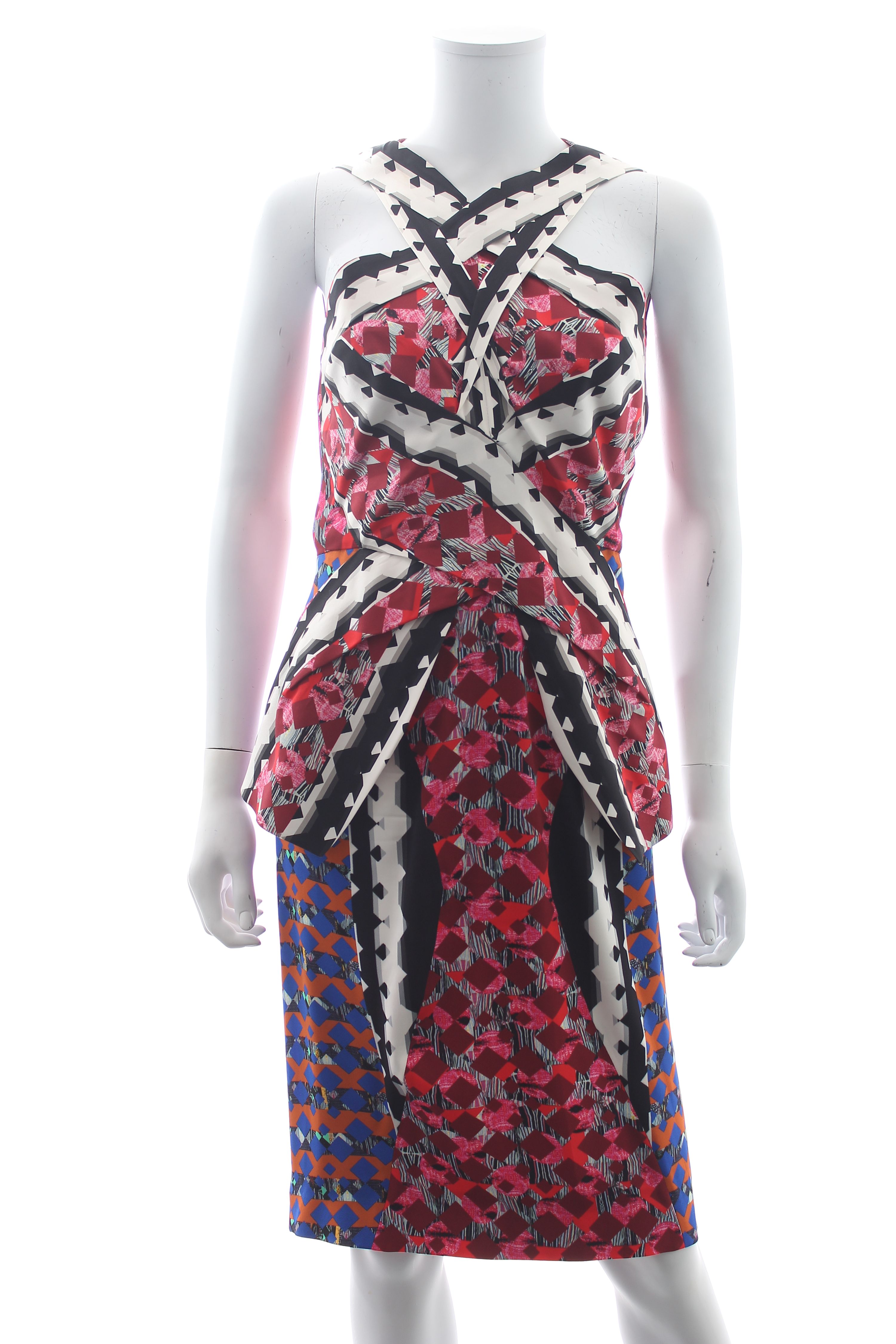 Preowned Peter Pilotto Multicolour Silk Blend Peplum Waist Dress Size M Multi viscose/silk/elastane