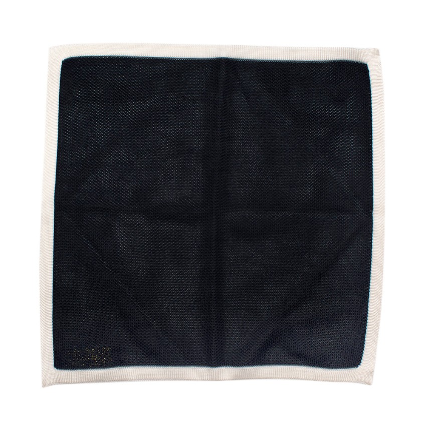 Men's Richard James Bespoke Navy  White Knit Pocket Square Blue wool blend