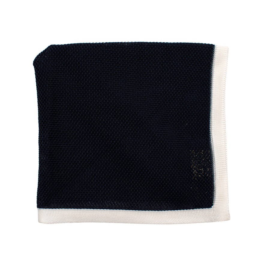 Men's Richard James Bespoke Navy  White Knit Pocket Square Blue wool blend