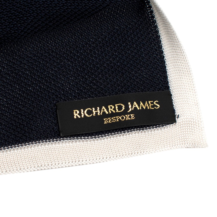 Men's Richard James Bespoke Navy  White Knit Pocket Square Blue wool blend