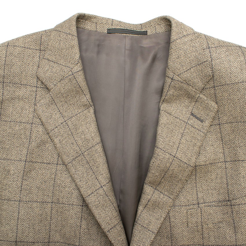 Men's Preowned Ermenegildo Zegna Beige Silk  Cashmere-blend Check Blazer Size XXL Beige/Nude cashmere