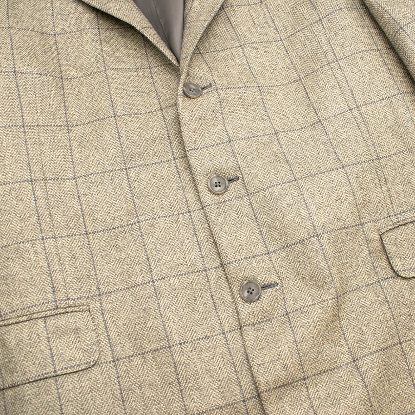 Men's Preowned Ermenegildo Zegna Beige Silk  Cashmere-blend Check Blazer Size XXL Beige/Nude cashmere