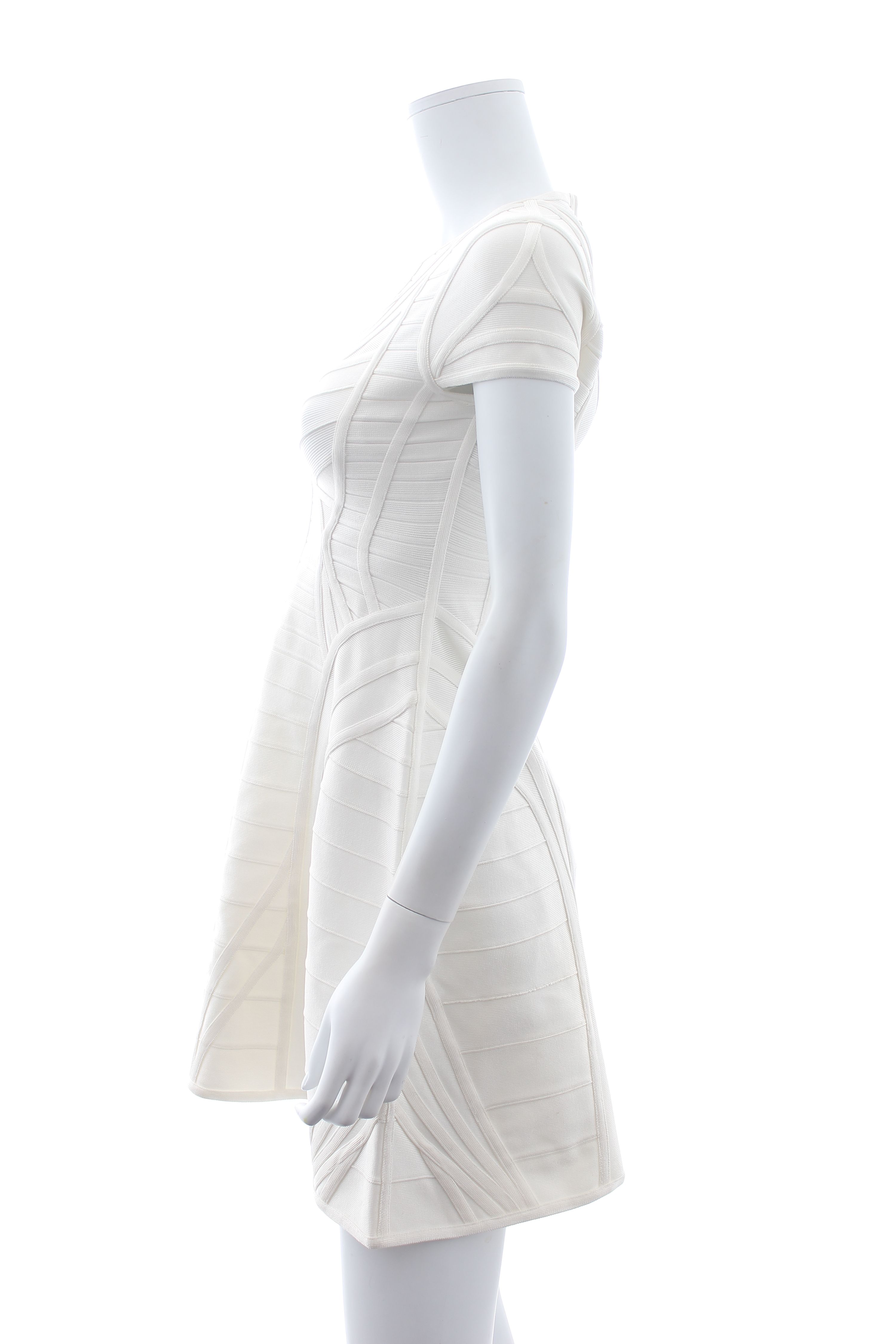 Preowned Herve Leger White Fit  Flare Bandage Dress Size S rayon/nylon/spandex