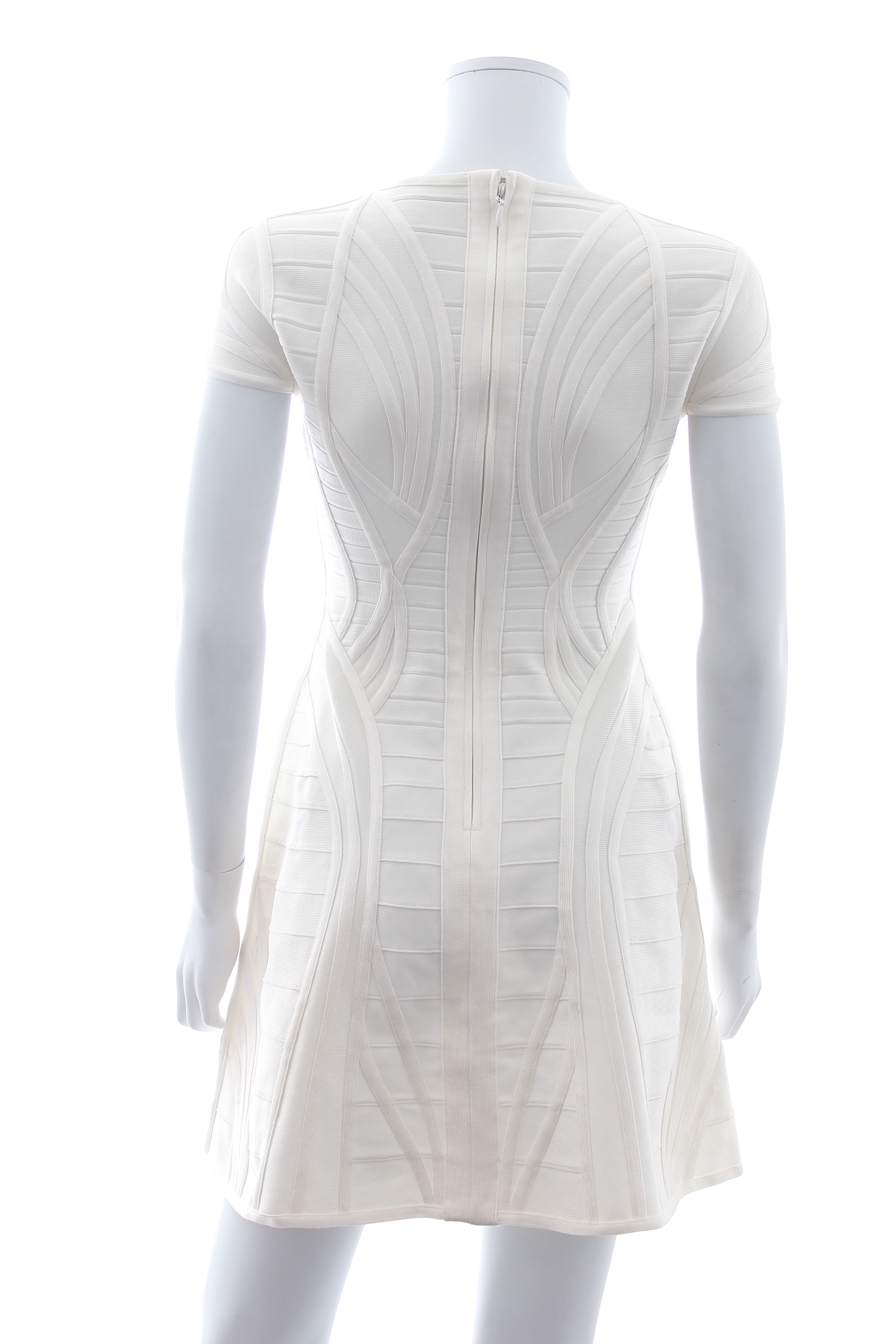 Preowned Herve Leger White Fit  Flare Bandage Dress Size S rayon/nylon/spandex