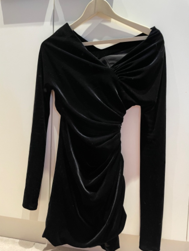 Preowned Alexandre Vauthier Off-the-shoulder ruched velvet mini dress Size S Black