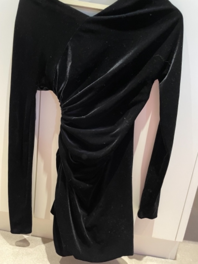 Preowned Alexandre Vauthier Off-the-shoulder ruched velvet mini dress Size S Black