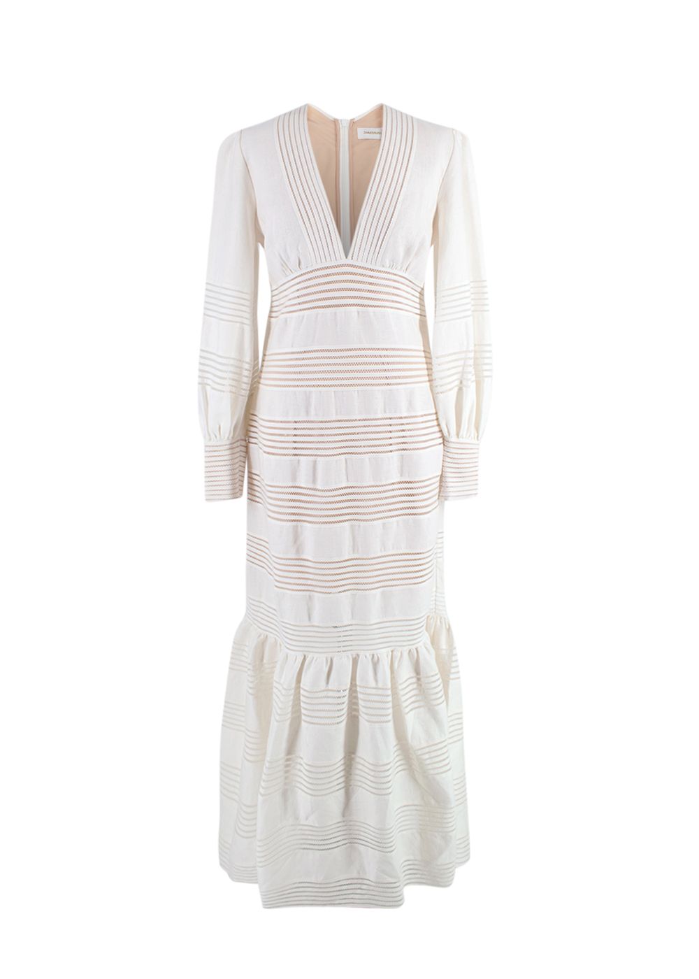 Zimmermann White Linen Striped Long Sleeve Maxi Dress Size M