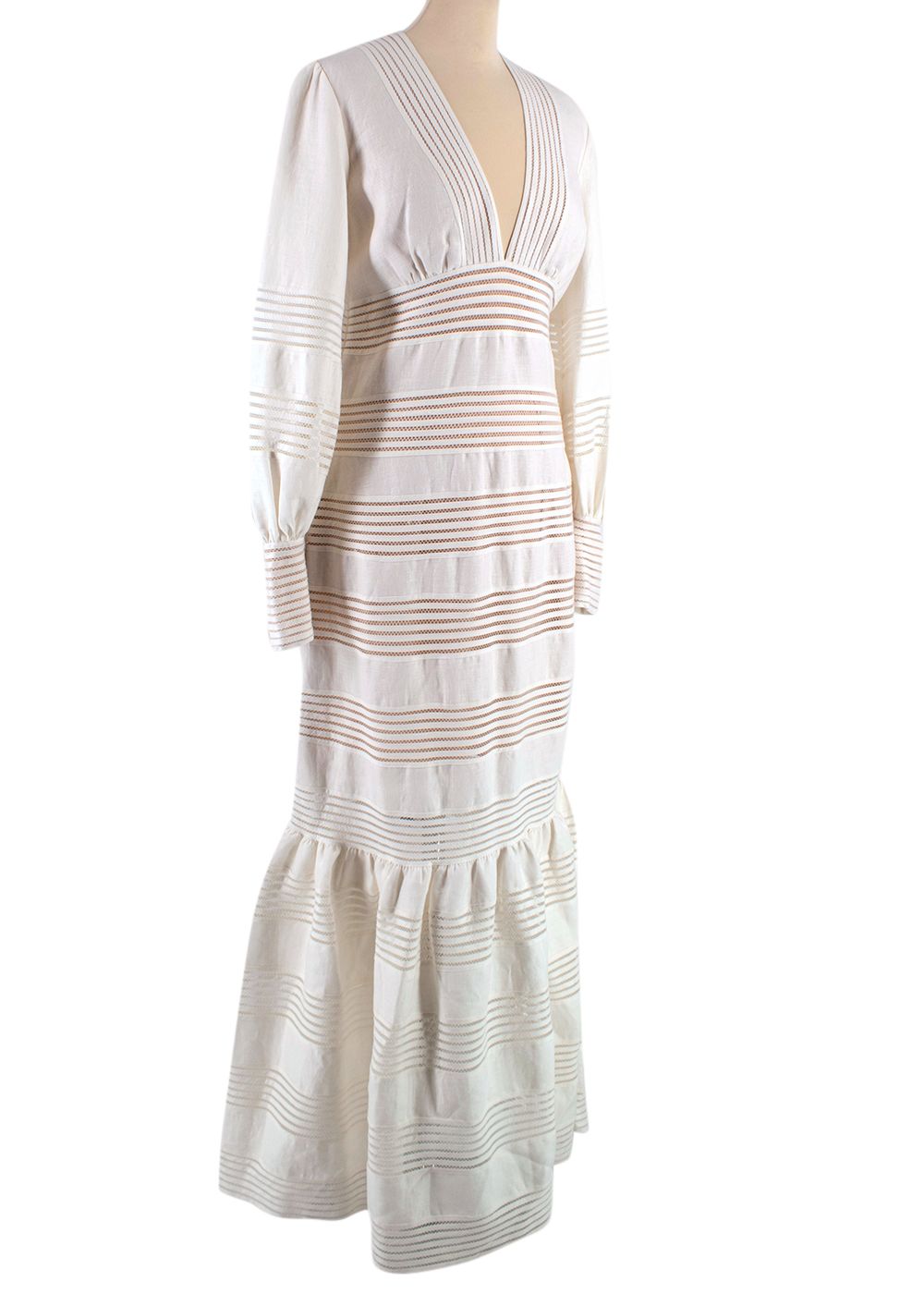 Zimmermann White Linen Striped Long Sleeve Maxi Dress Size M