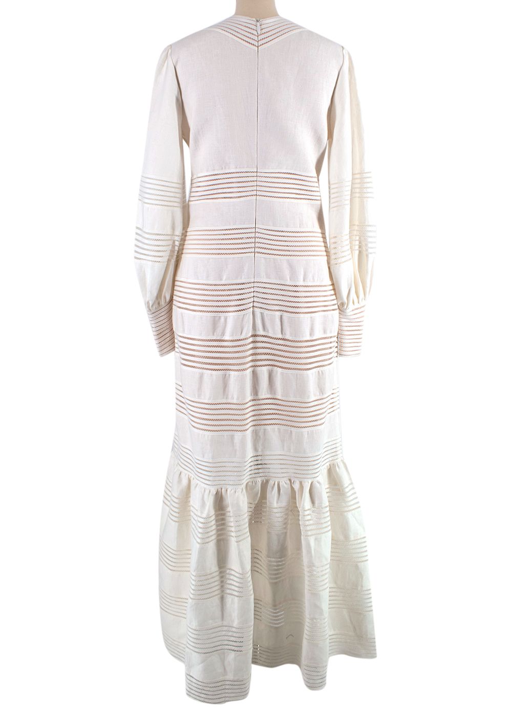 Zimmermann White Linen Striped Long Sleeve Maxi Dress Size M