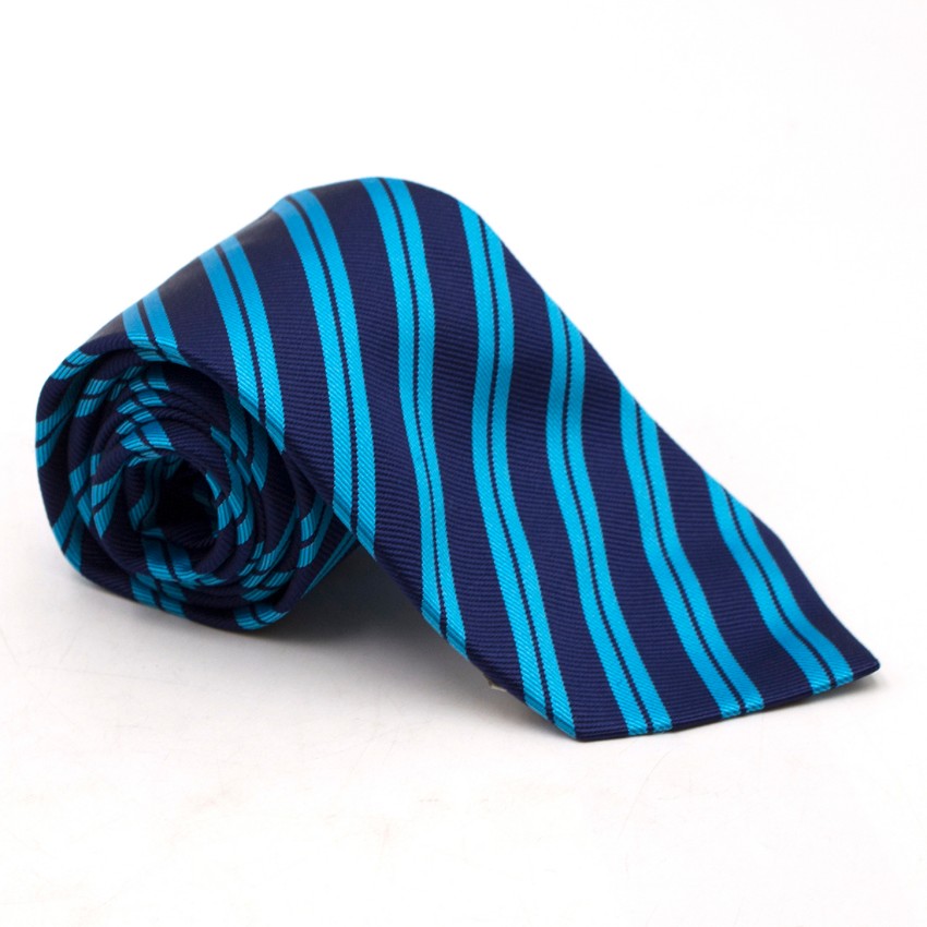 Men's Preowned Eton Silk Diagonal Blue Stripe Tie