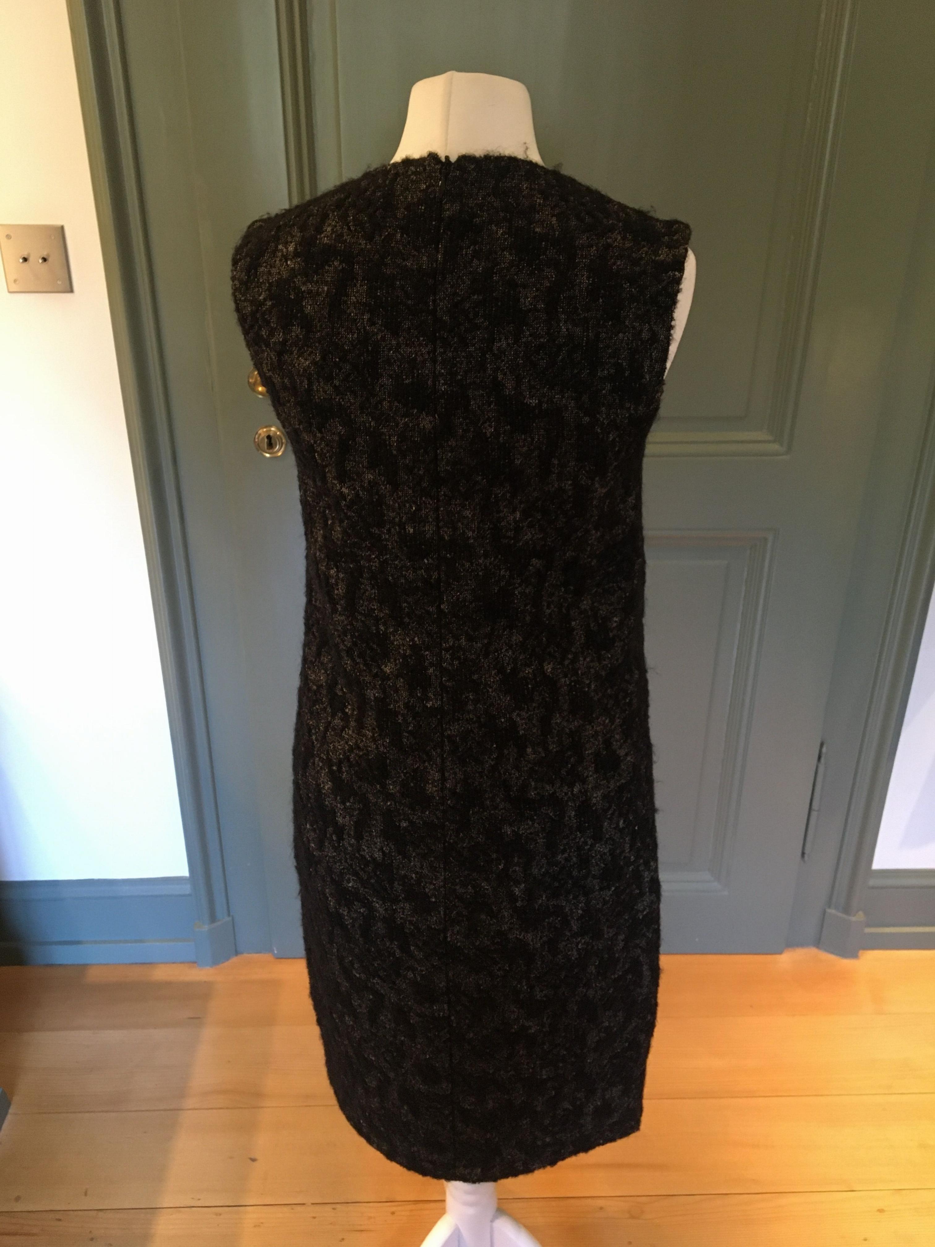 Preowned Bottega Veneta Black Boucle Tweed Leather Trim Dress Size XS