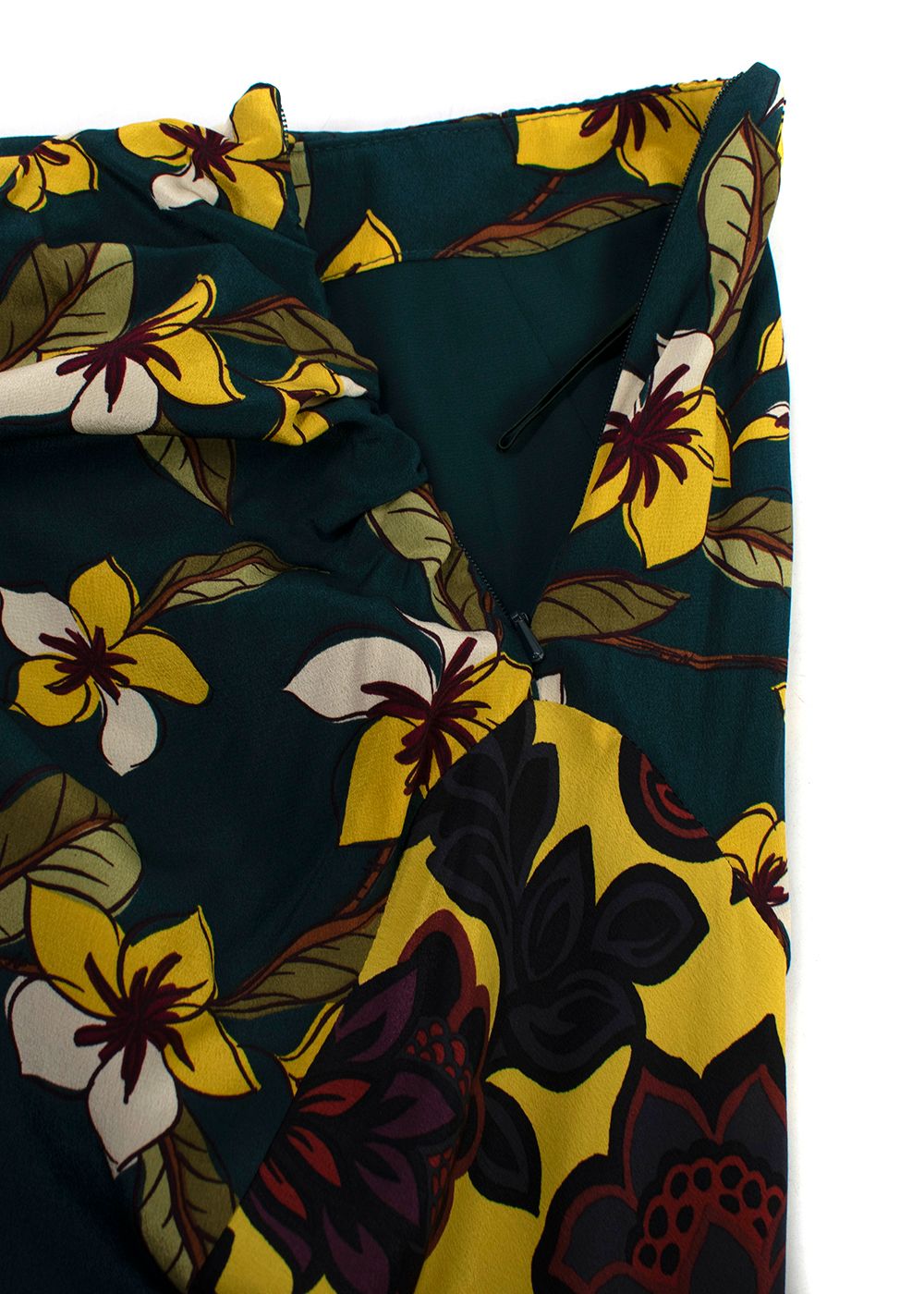 Weekend MaxMara Teal and Yellow Floral Skirt Size XL forest green yellow silk