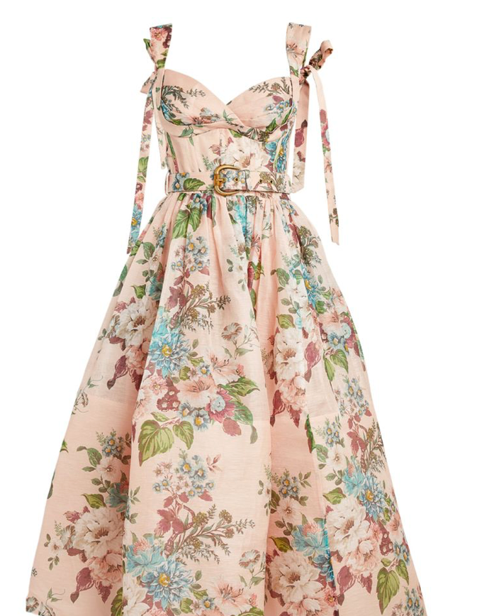 Zimmermann Pink Floral Matchmaker Midi Dress Size M linen/silk