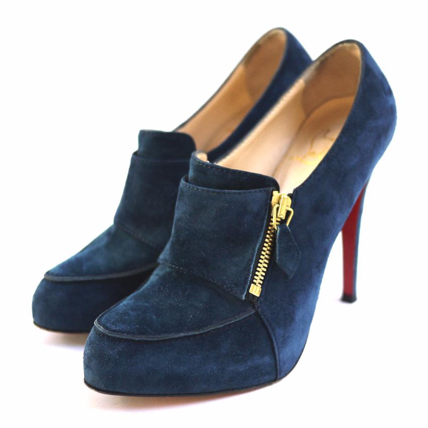 Preowned Christian Louboutin Blue Lapono Suede Leather Ankle Boots Size 375