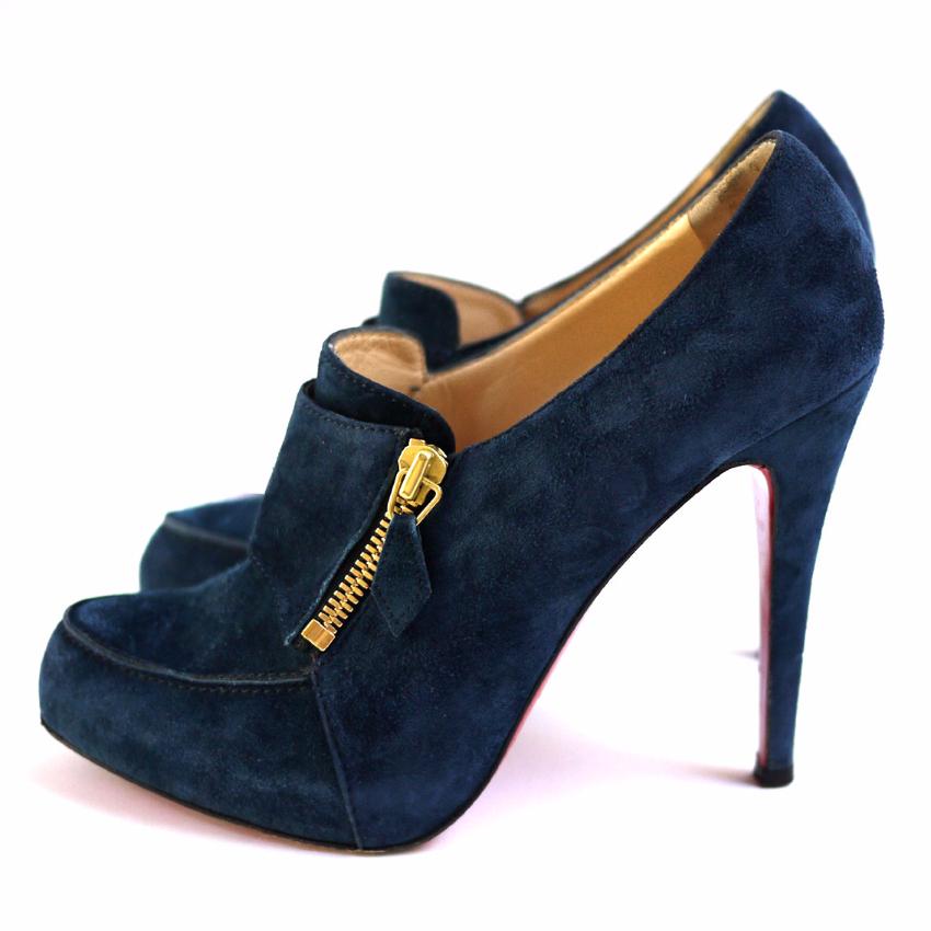 Preowned Christian Louboutin Blue Lapono Suede Leather Ankle Boots Size 375