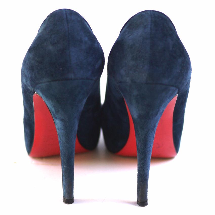 Preowned Christian Louboutin Blue Lapono Suede Leather Ankle Boots Size 375