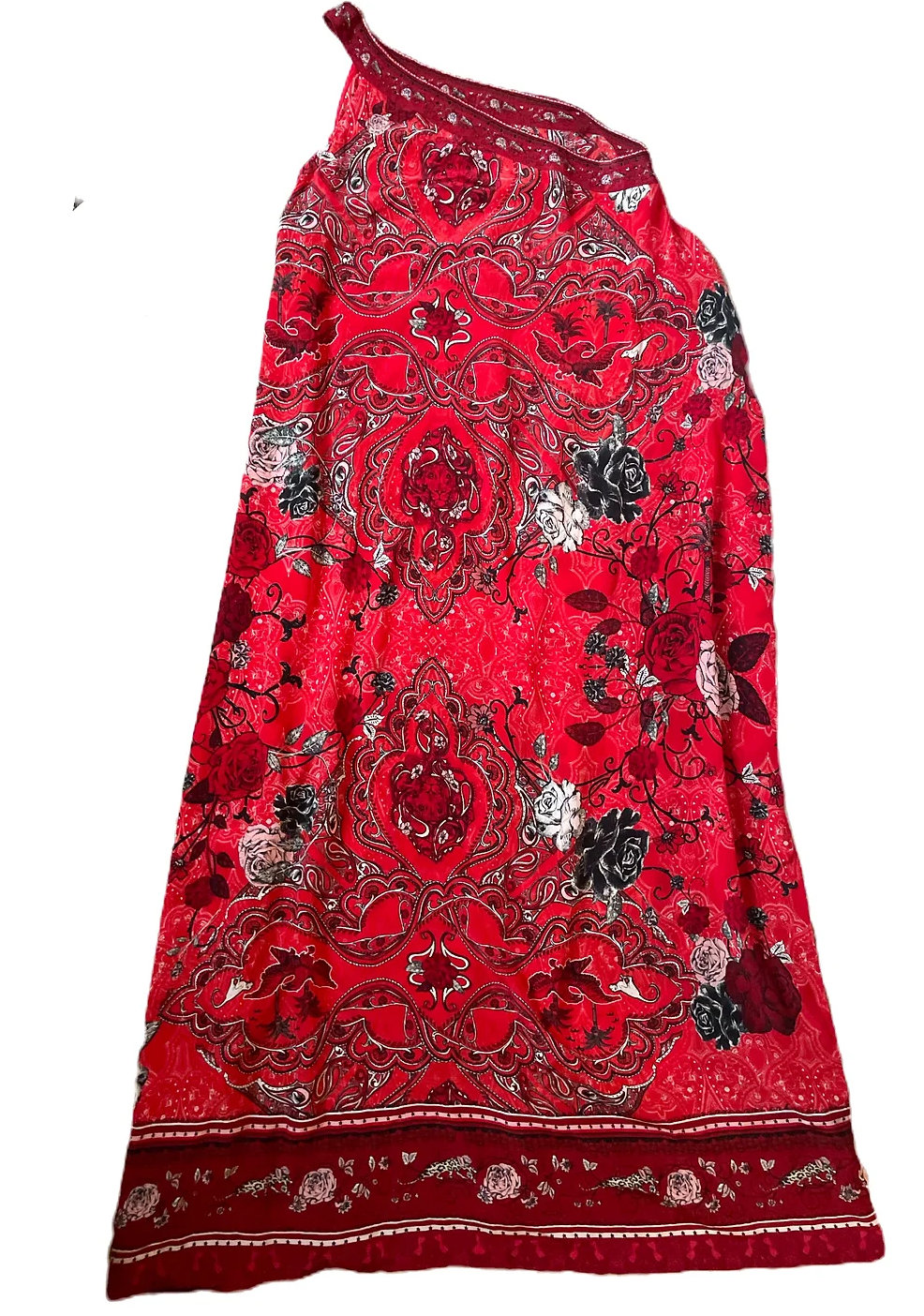 Preowned Camilla Red Printed Silk Asymmetric Kaftan Size M