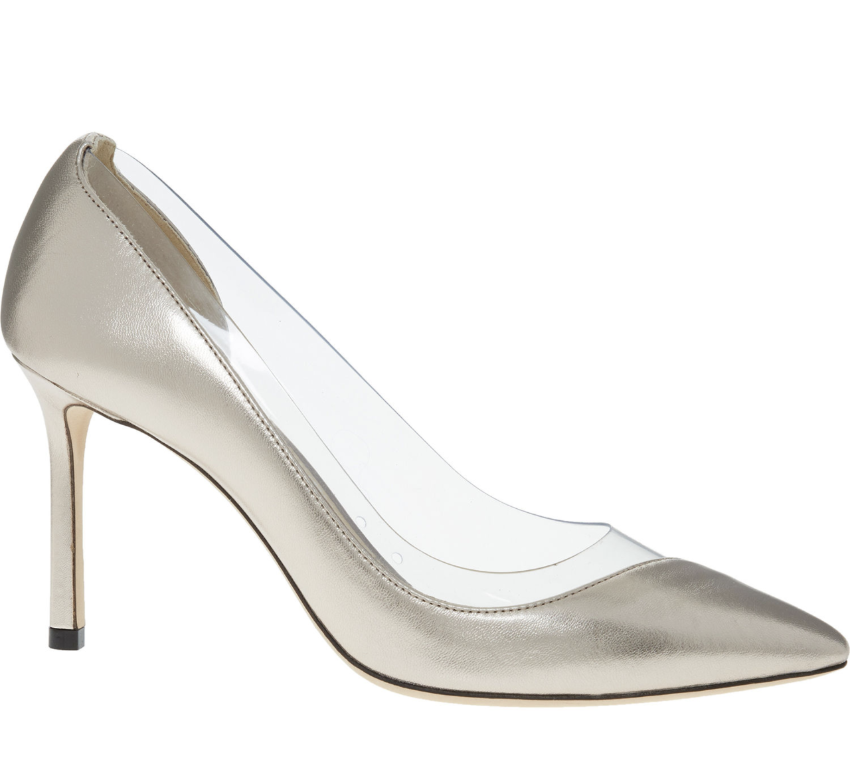 Jimmy Choo Leather Romy 85 Plexi Pumps Size 365 Silver