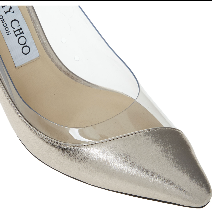 Jimmy Choo Leather Romy 85 Plexi Pumps Size 365 Silver