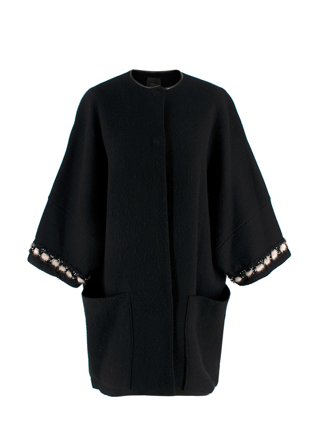 Preowned Agnona Black Cashmere Cape with Fur Trim Detail Size M