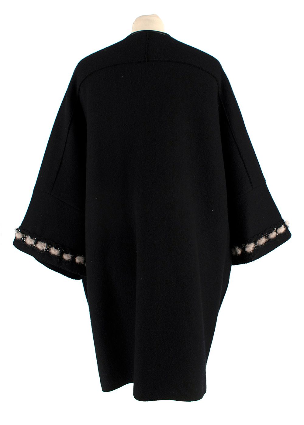 Preowned Agnona Black Cashmere Cape with Fur Trim Detail Size M