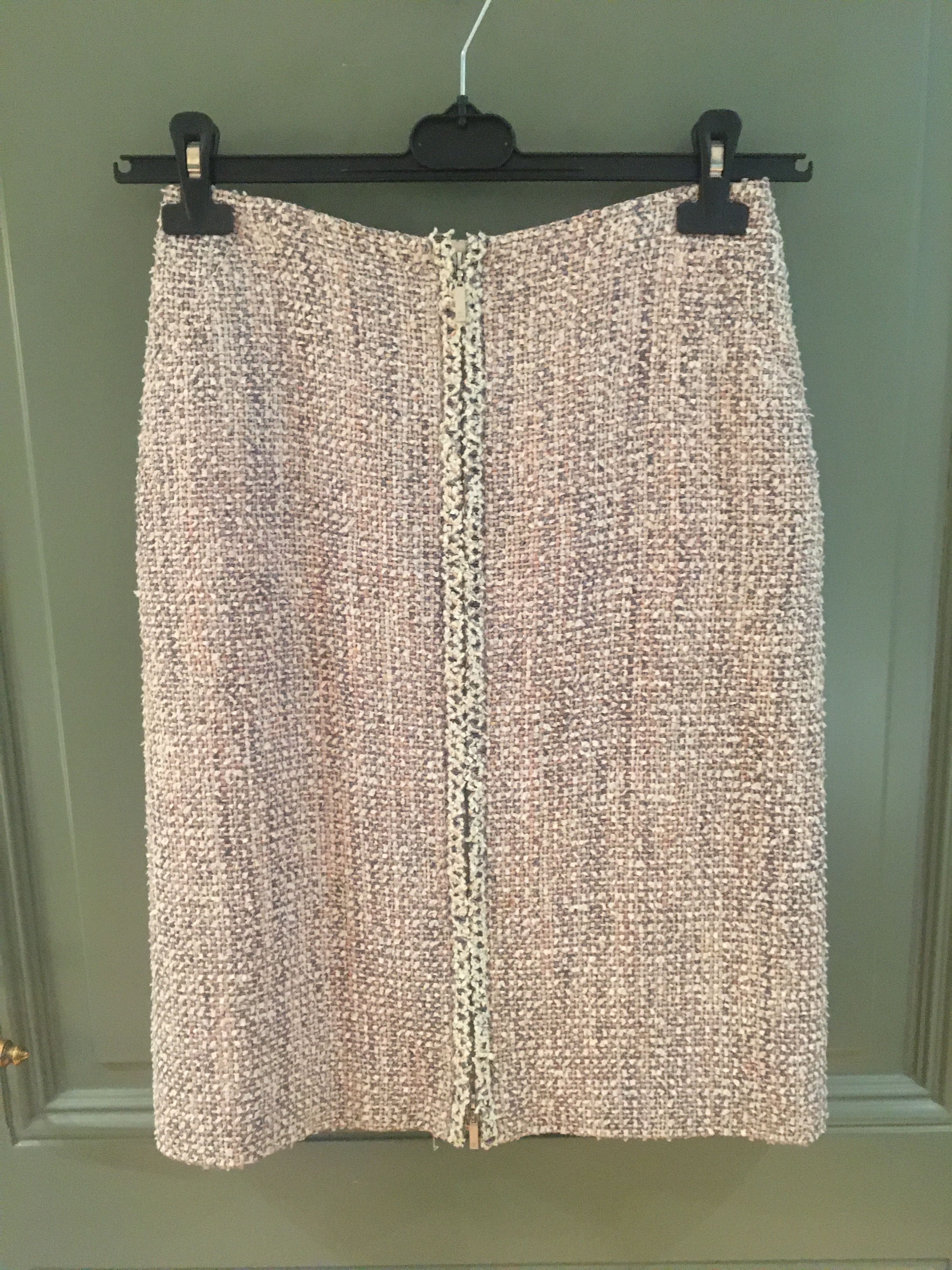 Preowned Chanel Multicoloured Tweed Midi Skirt Size S pink, grey, white mixed