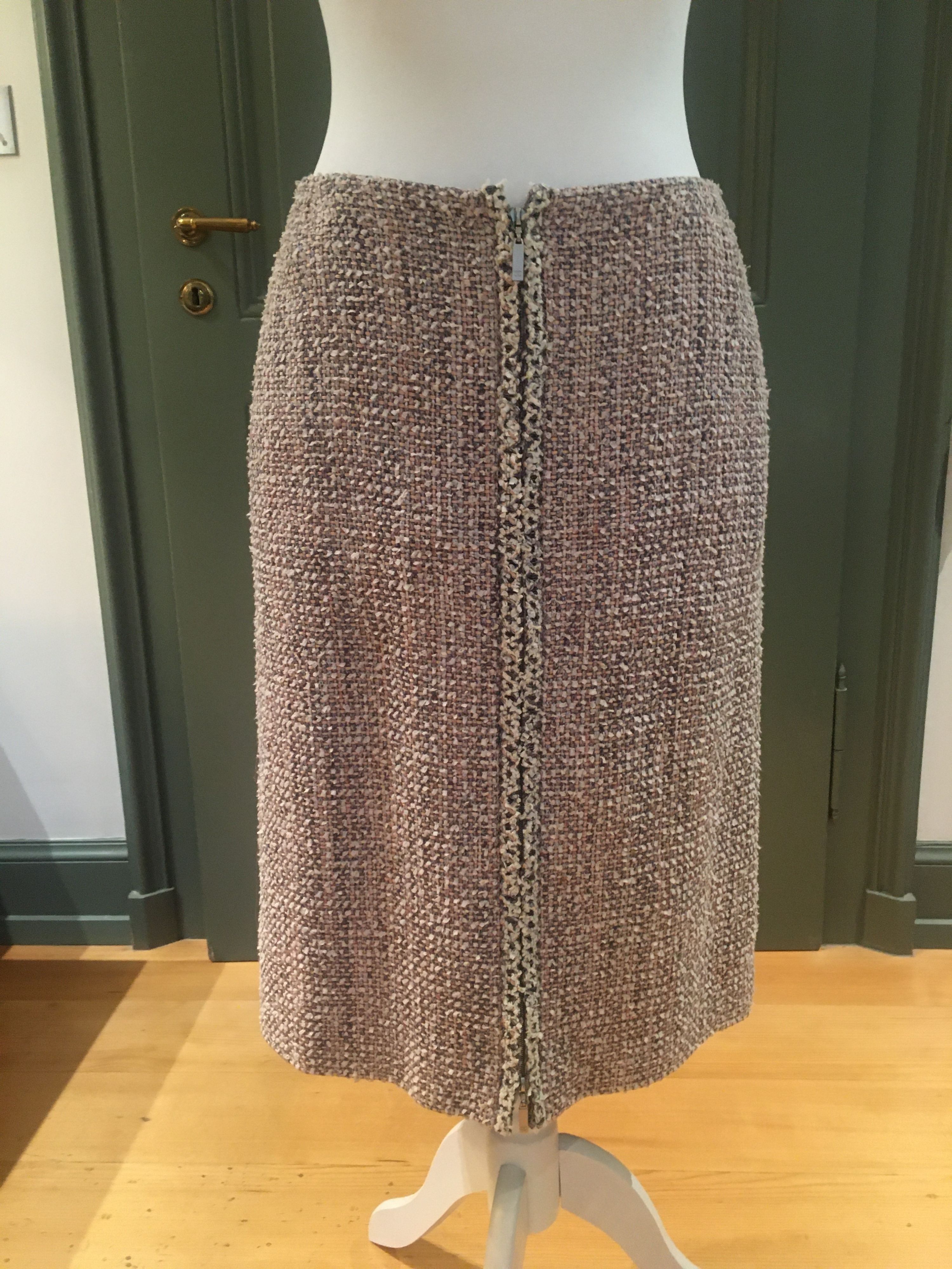 Preowned Chanel Multicoloured Tweed Midi Skirt Size S pink, grey, white mixed