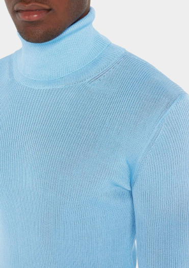 Men's Tom Ford Blue Silk Roll Neck Jumper Size L