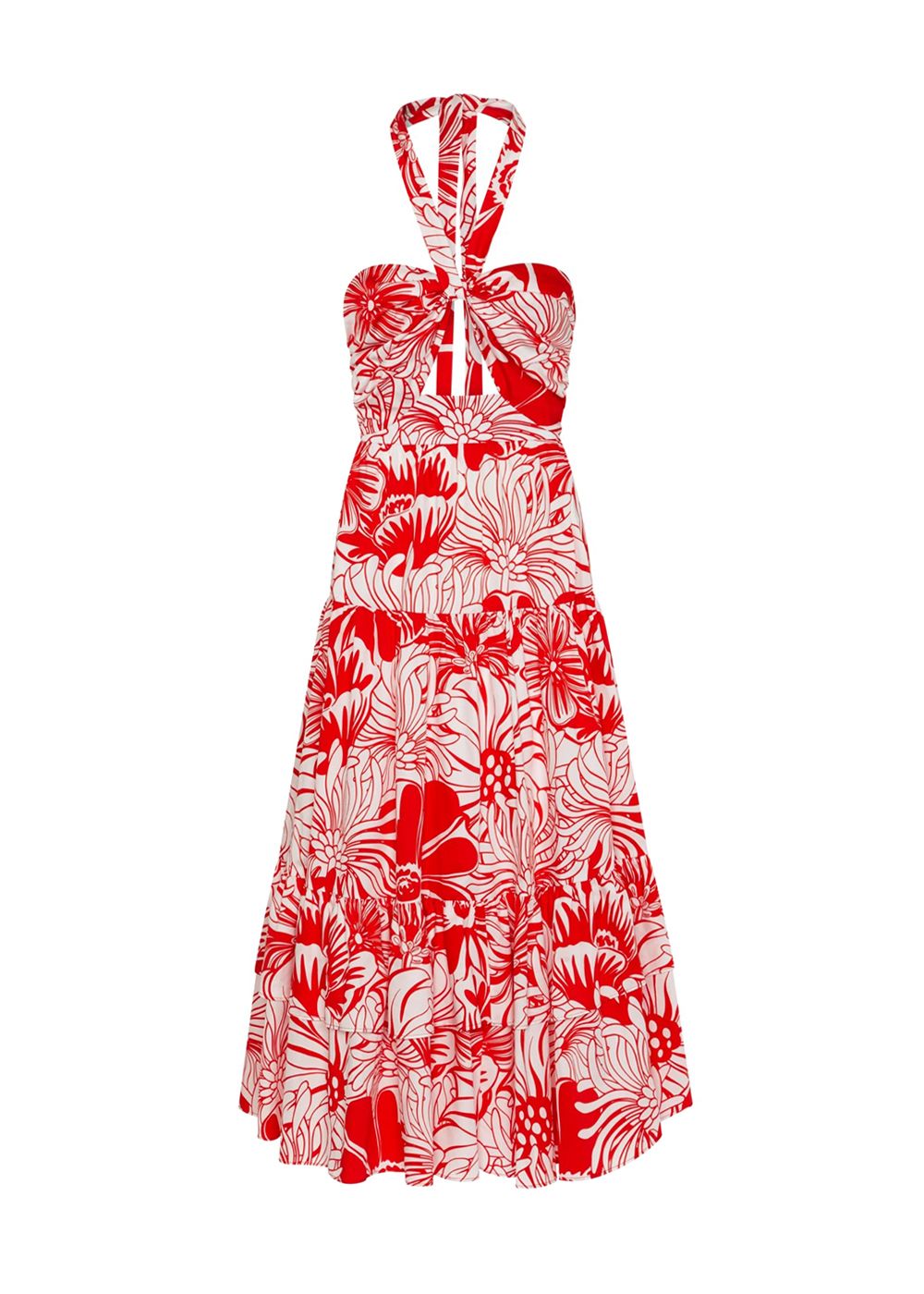 Borgo De Nor Calypso Red Marley Maxi Dress Size L Red and white cotton