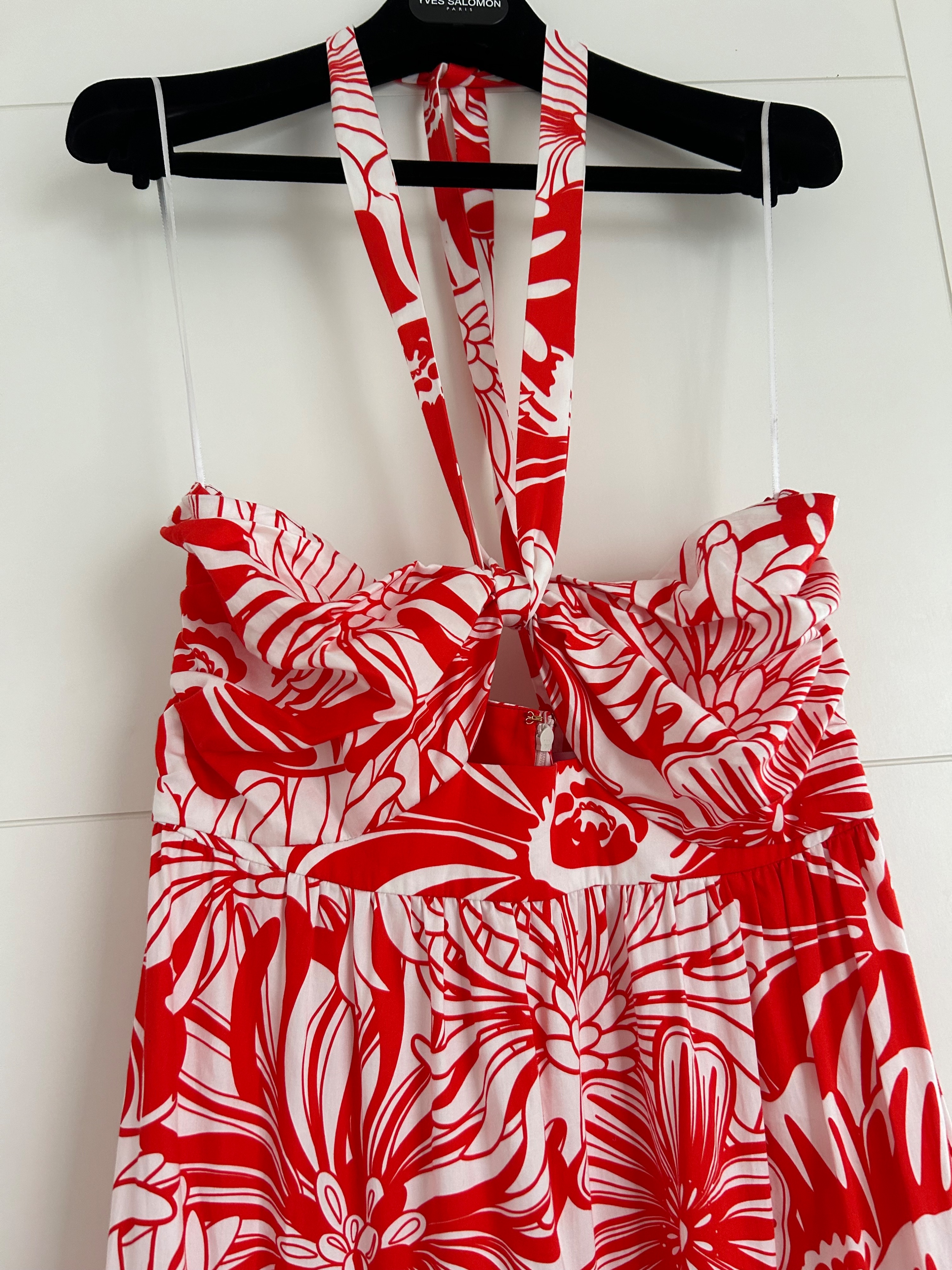 Borgo De Nor Calypso Red Marley Maxi Dress Size L Red and white cotton