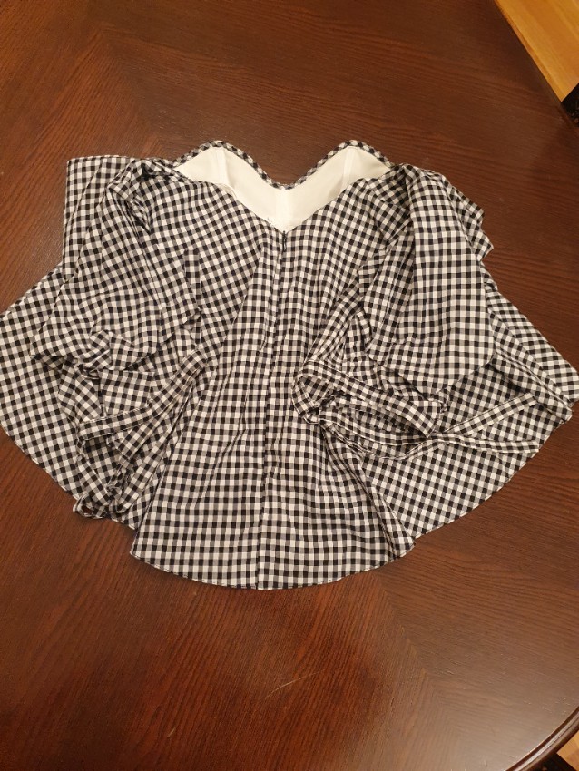 Preowned Caroline Constas Black Gingham Gabriella Bardot Top Size XS Black  White cotton