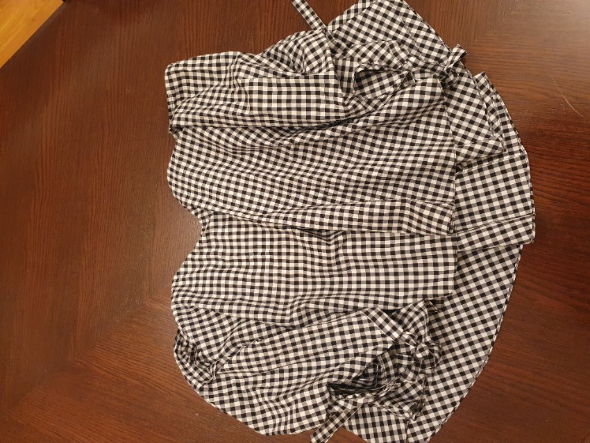 Preowned Caroline Constas Black Gingham Gabriella Bardot Top Size XS Black  White cotton