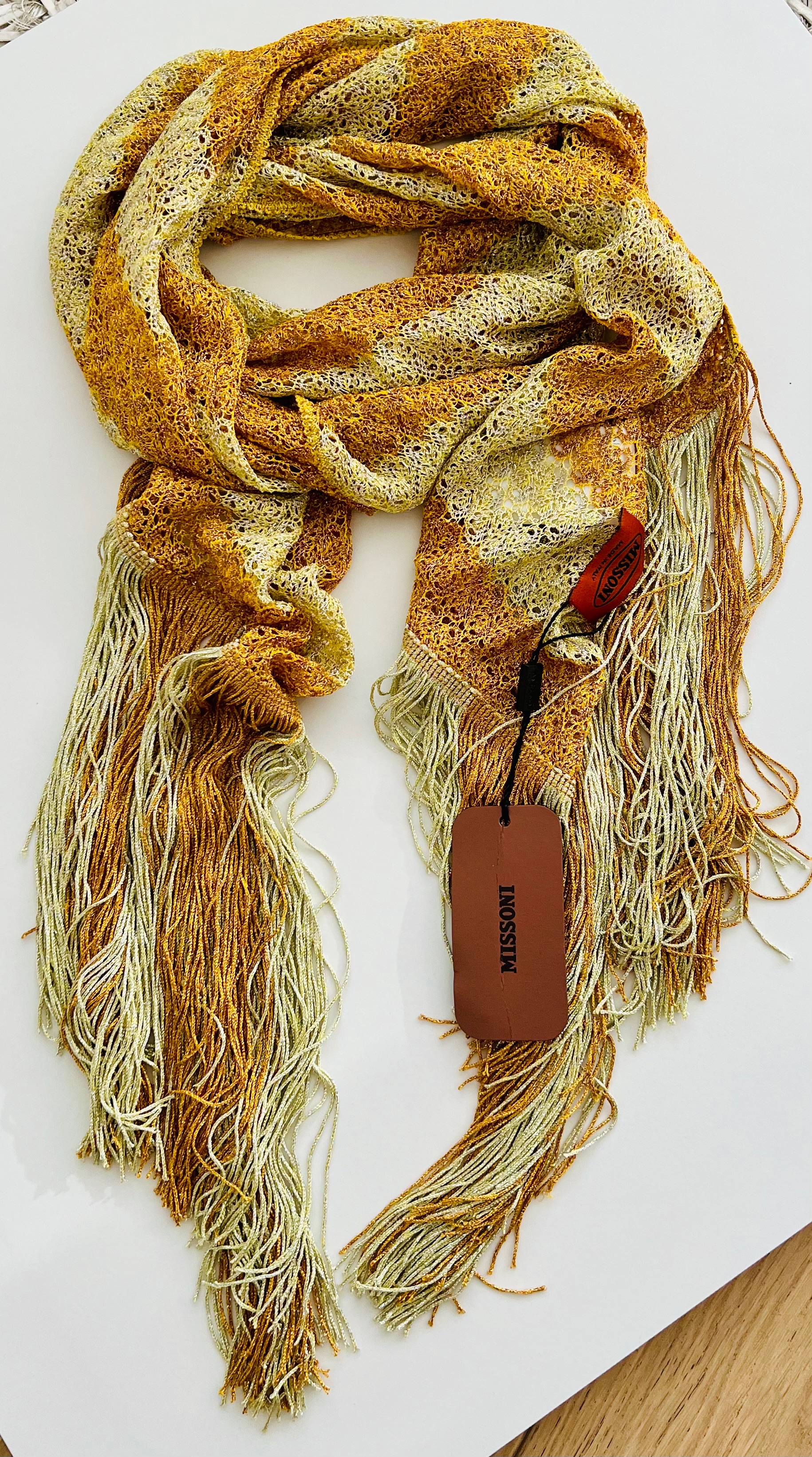 Missoni Multicoloured Metallic Fringed Scarf Yellow gold and white viscose/polyester