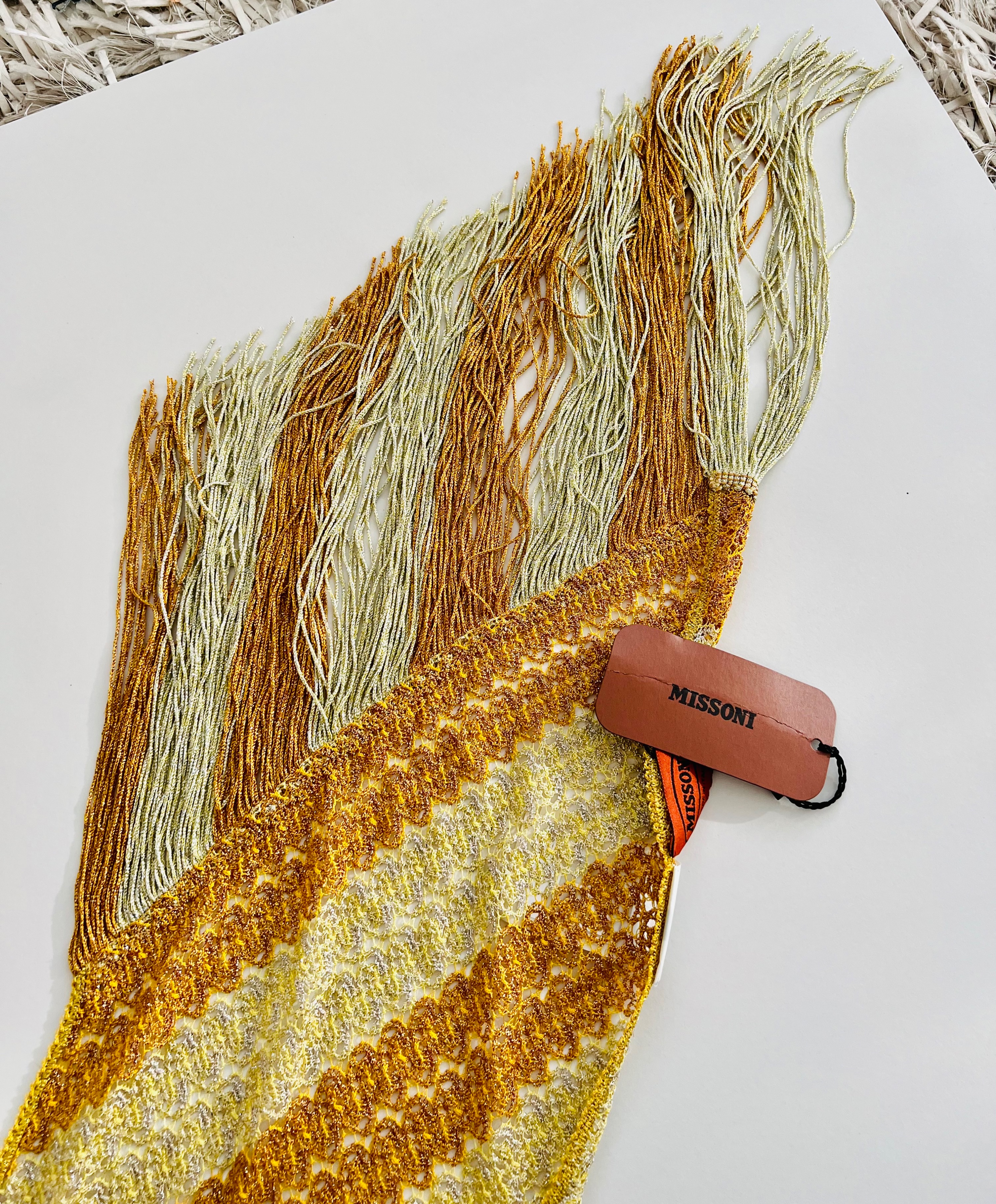 Missoni Multicoloured Metallic Fringed Scarf Yellow gold and white viscose/polyester