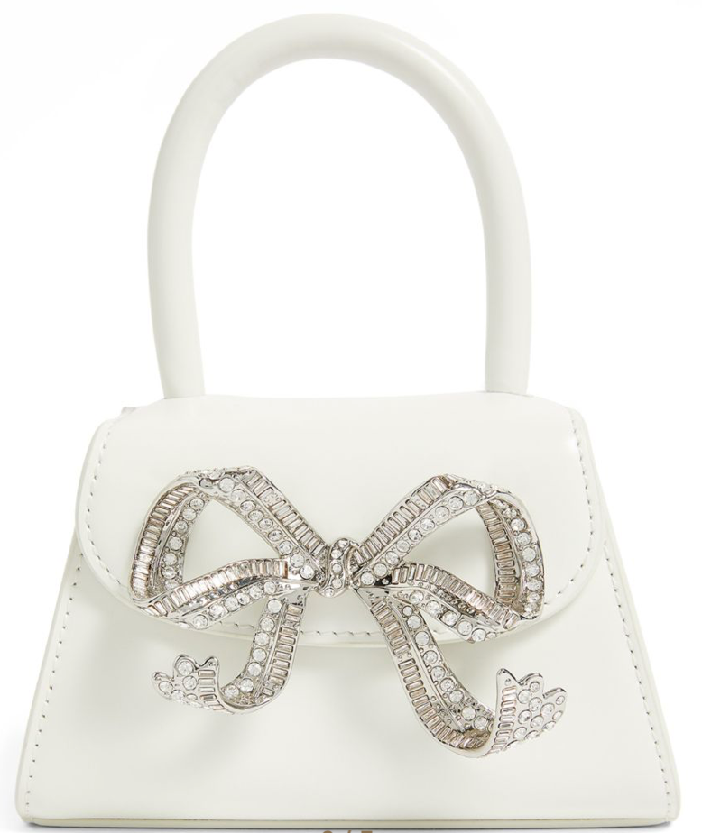 Self Portrait White Mini Leather The Bow Top-Handle Bag