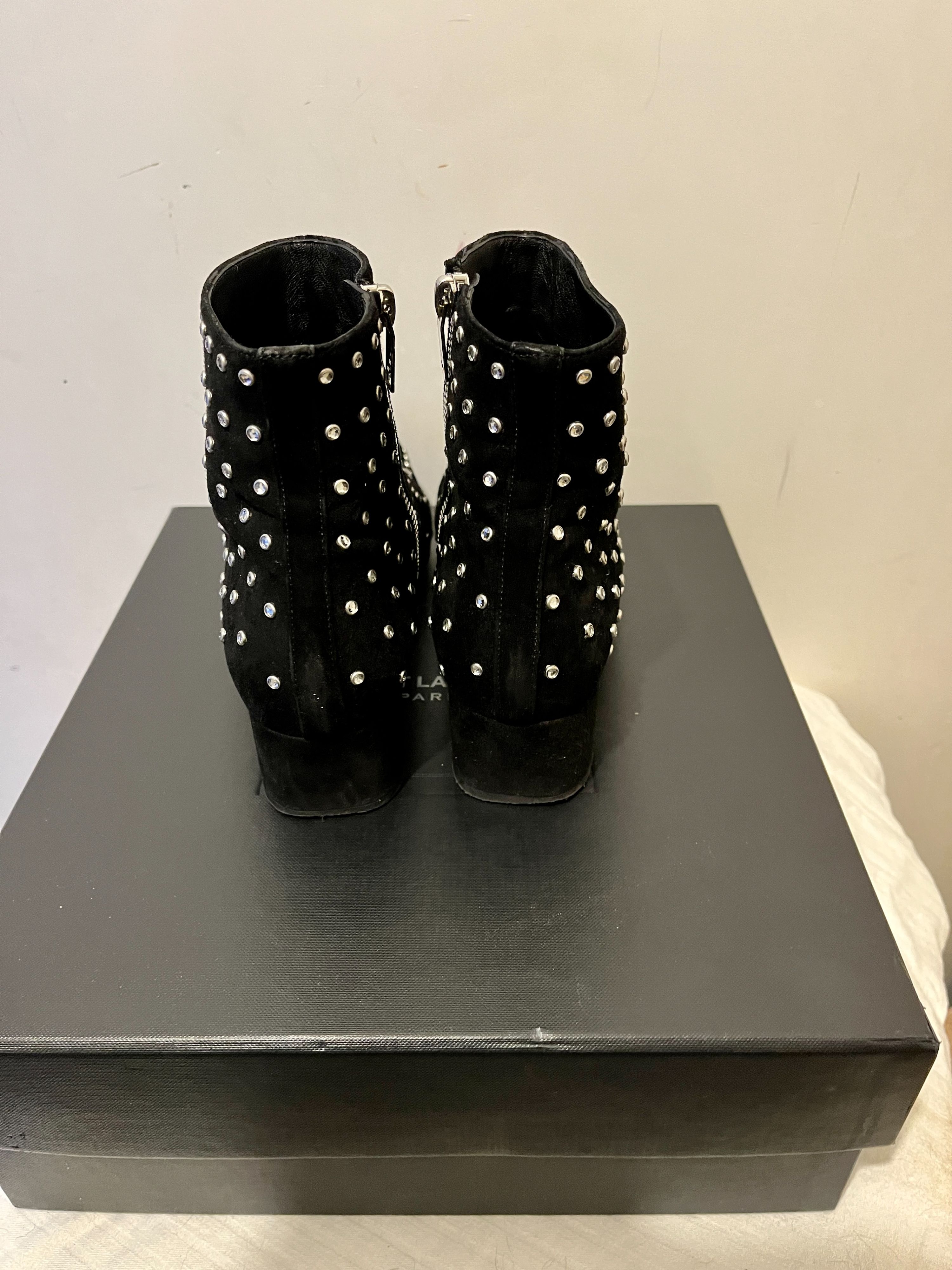 Preowned Saint Laurent Betty Studded Ankle Boots Size 38 Black suede/crystal