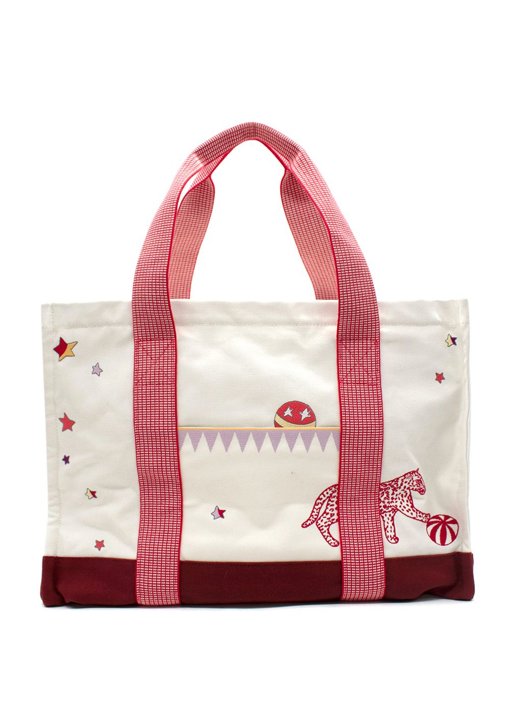 Preowned Hermes White Canvas Circus Nappy Tote Bag