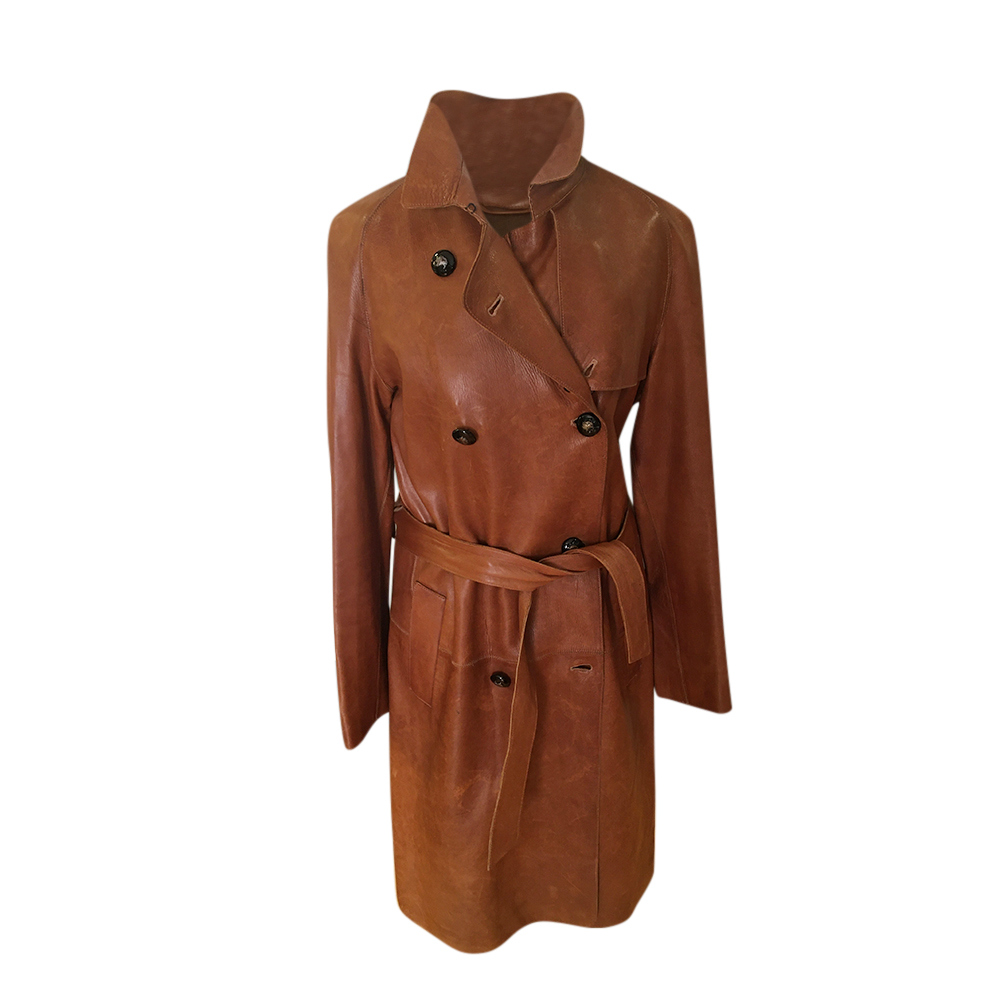 Preowned Burberry Prorsum Tan Leather Belted Trench Coat Size XS Tan/Brown