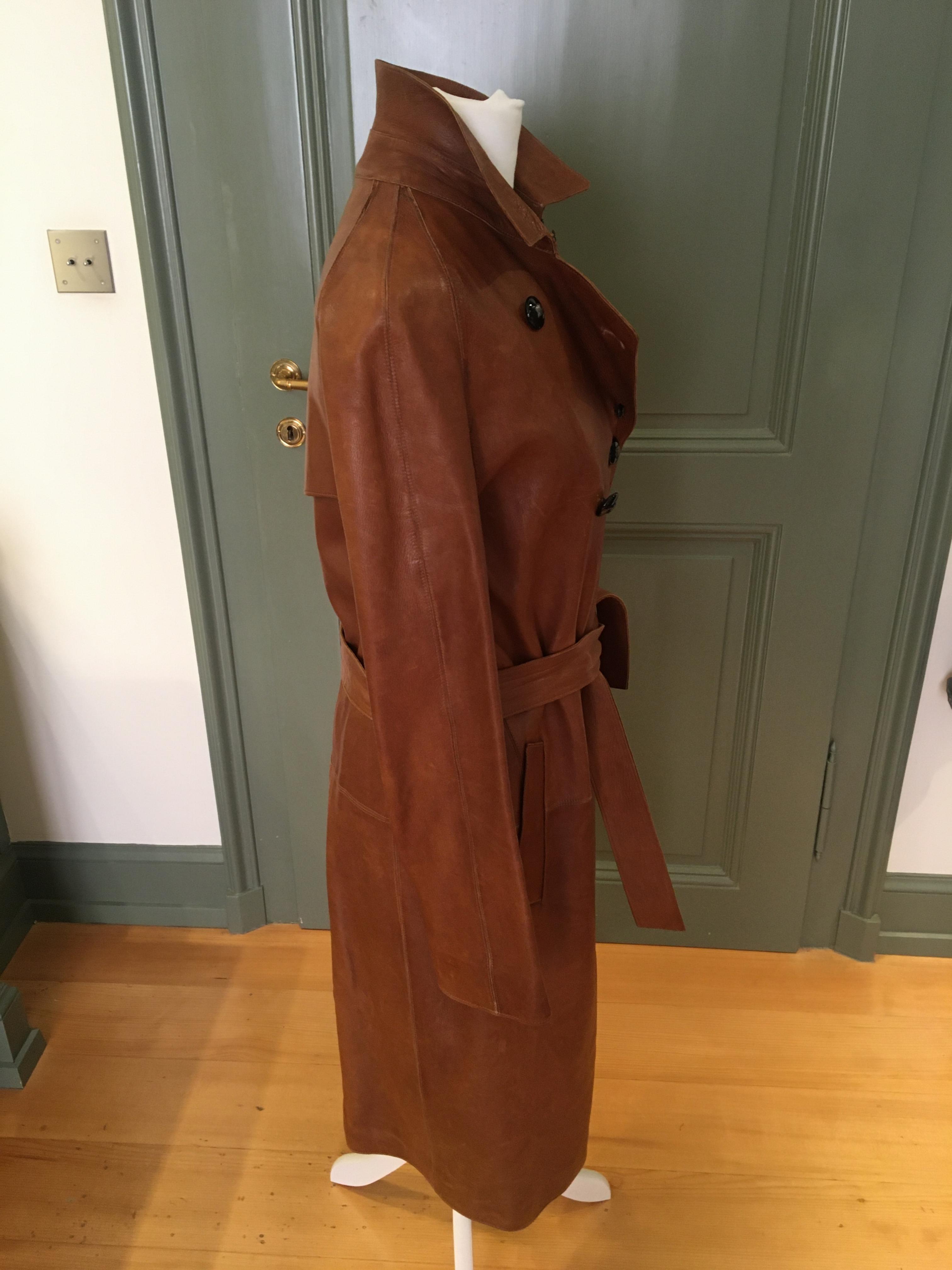 Preowned Burberry Prorsum Tan Leather Belted Trench Coat Size XS Tan/Brown